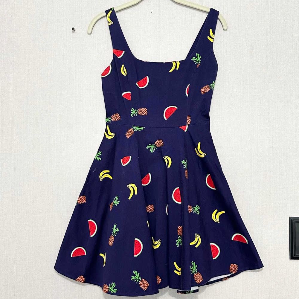 IXIA Fruit Print Fit & Flare A-line Mini Dress Retro Whimsical Size Medium